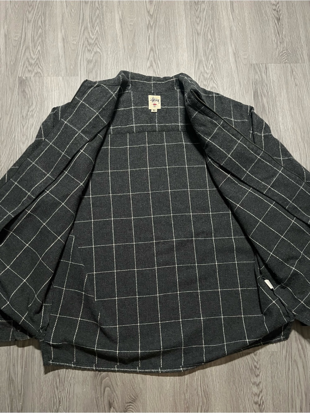90s Stussy vintage full zip shirt jacket men’s size XL made in USA plaid Wool - Picture 8 of 13